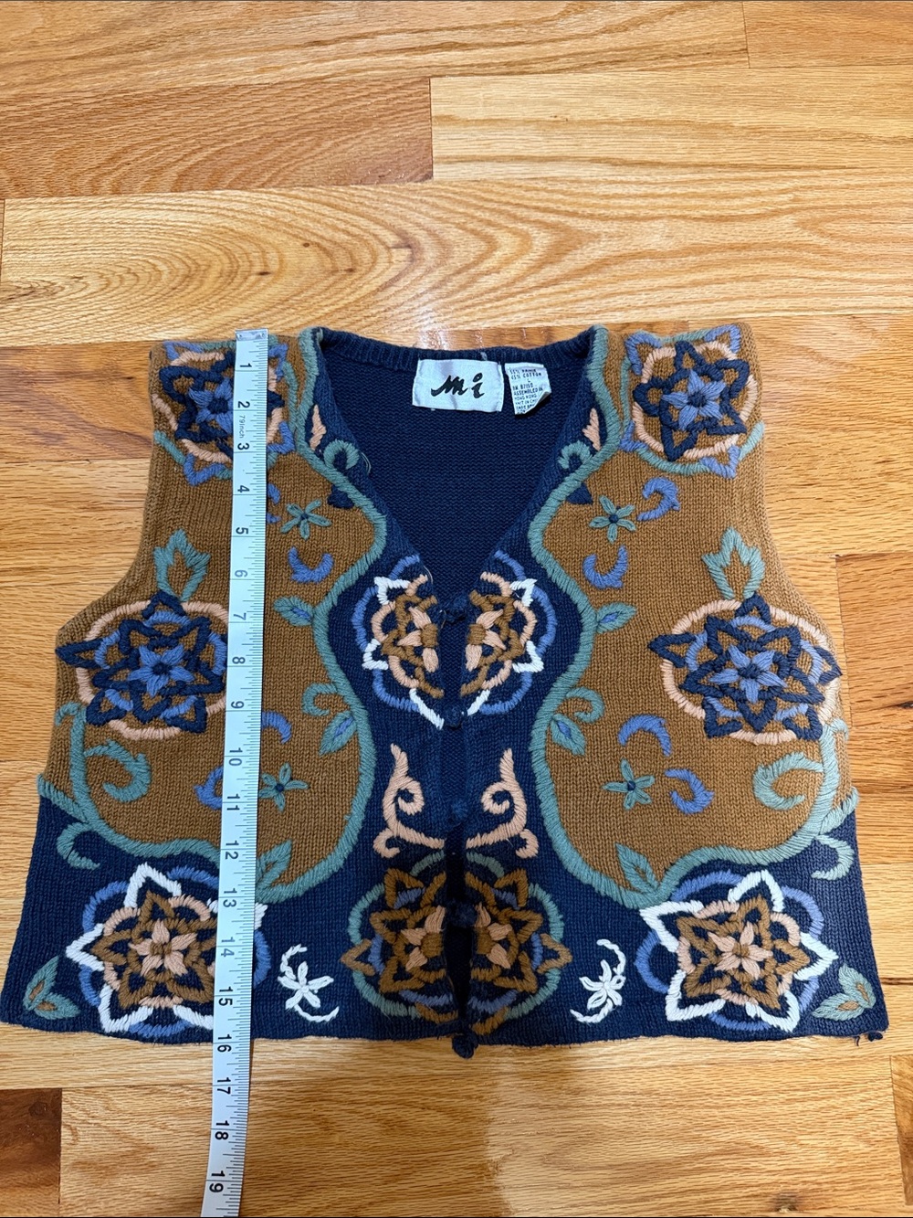 Mi Vintage Cropped Button Up Floral Sweater Vest-Size L - Picture 11 of 11
